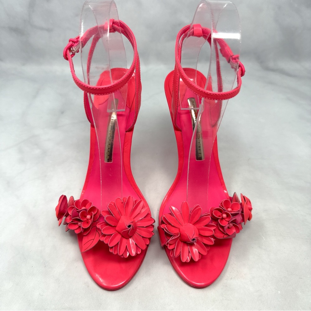 Sophia Webster Lilico Floral Leather Ankle Strap Stiletto Sandal Heels Pink 37.5 - Picture 4 of 16